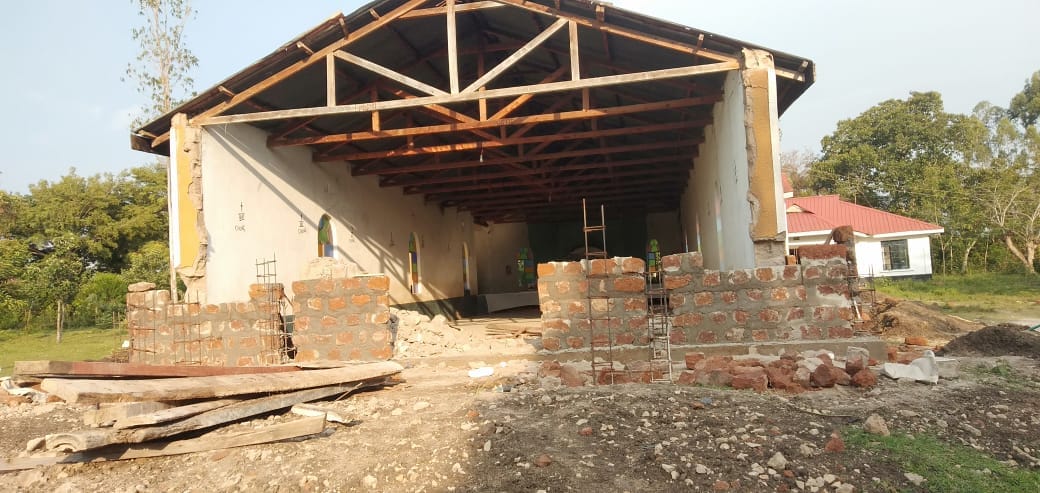 Church building undergoing renovation