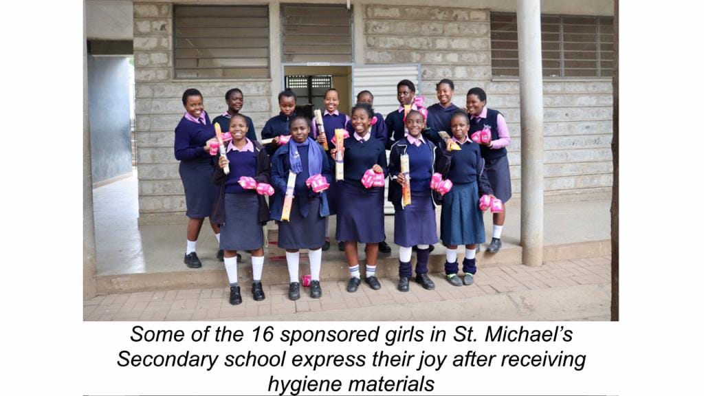Students celebrating receipt of hygiene supplies